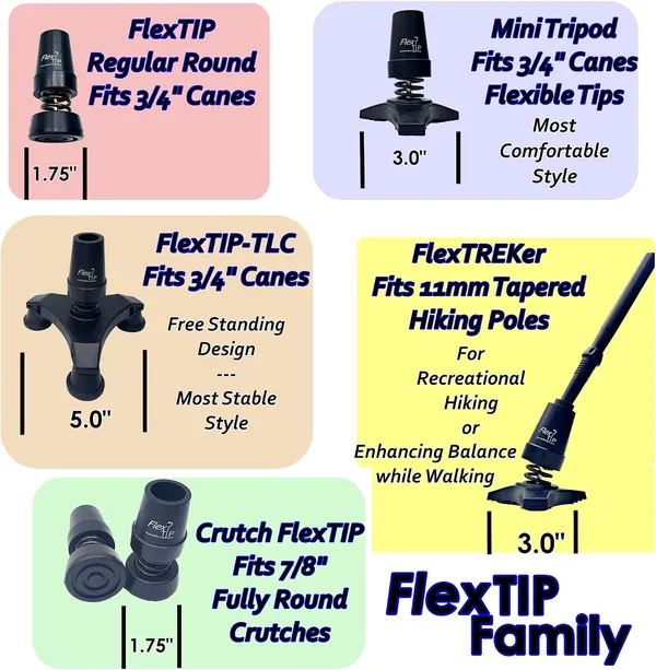 FlexTip - Set de 2, la plataforma universal de 7/8 muletas, antichoque, Doblado Muleta-Ronda