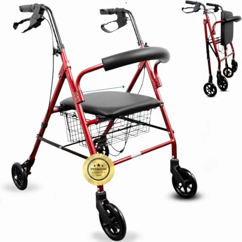 OrtoPrime Rollator 4 Ruedas con Frenos de Maneta