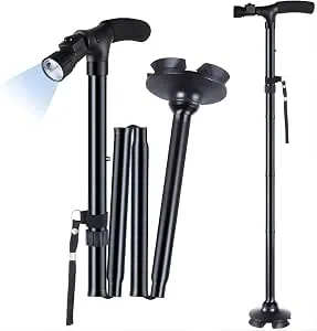 Bastón plegable con luz LED integrada y base antideslizante