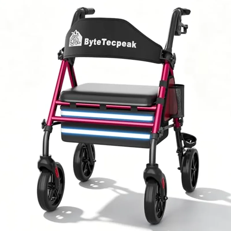 R4 Andador Plegable con Asiento para Ancianos y Adultos, 4 Ruedas, Ligero